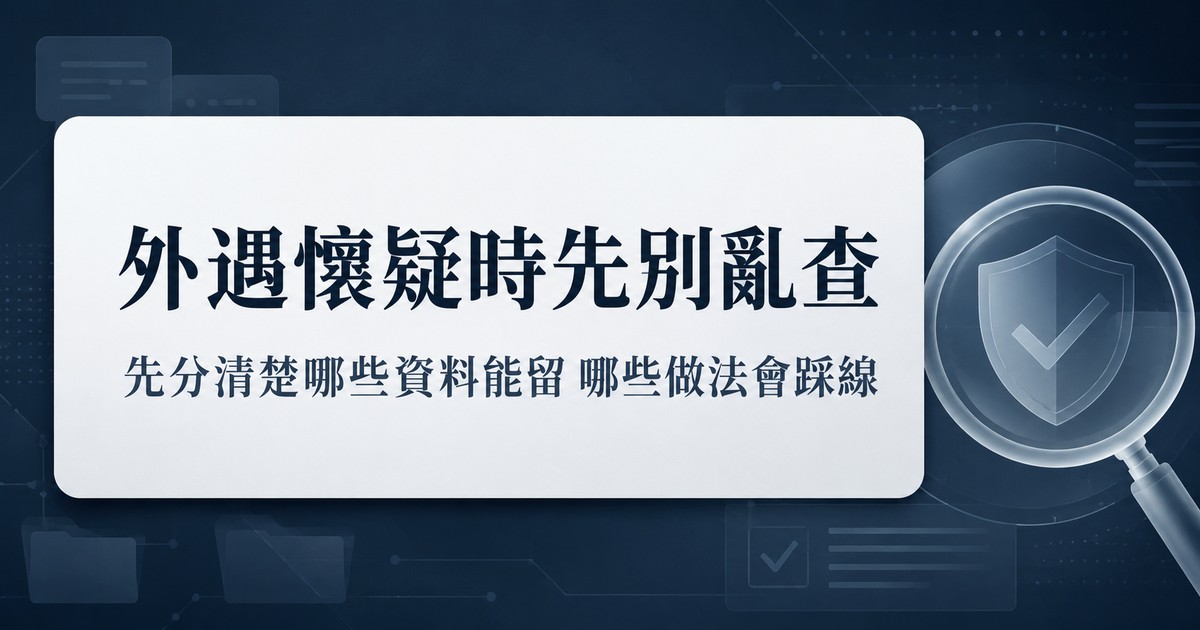 外遇蒐證封面：合法查證與風險提醒資訊卡